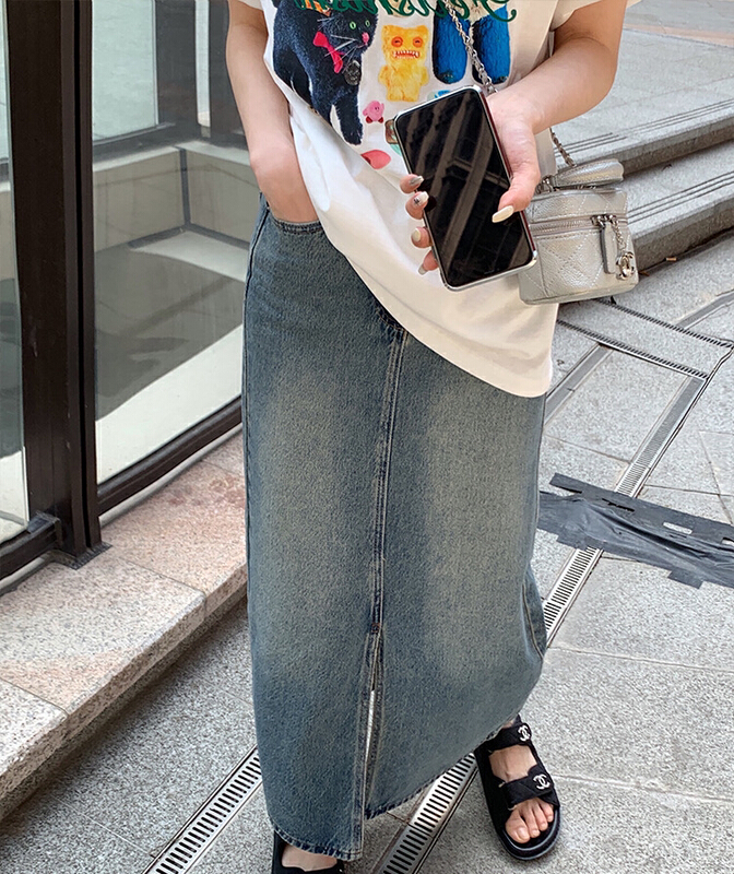 New in early summer! [h.max] Korean version, versatile, slim, medium and long denim skirt c6957# ozq