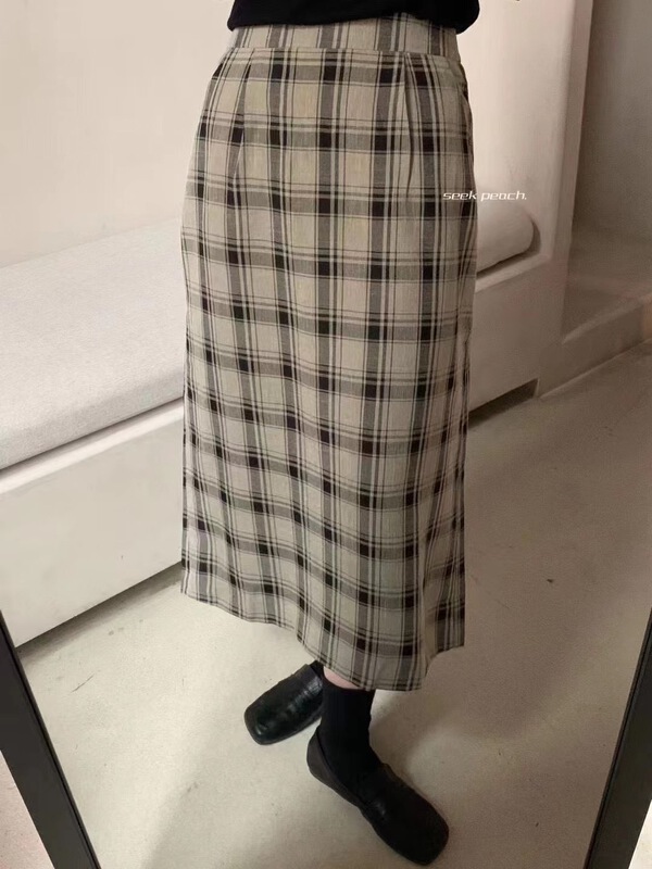 Original price 55.67! New year in early spring! [seek peach] Plaid lady temperament skirt (skirt only) 80017# ll