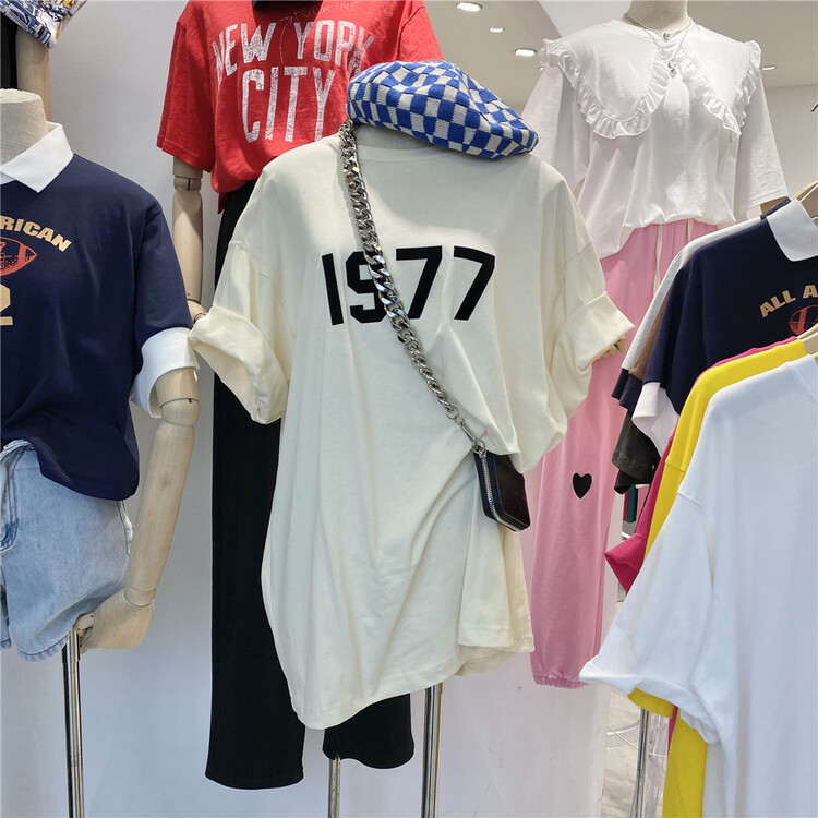 [sline by sline] letter printed loose short sleeve T-shirt 81128# zxl