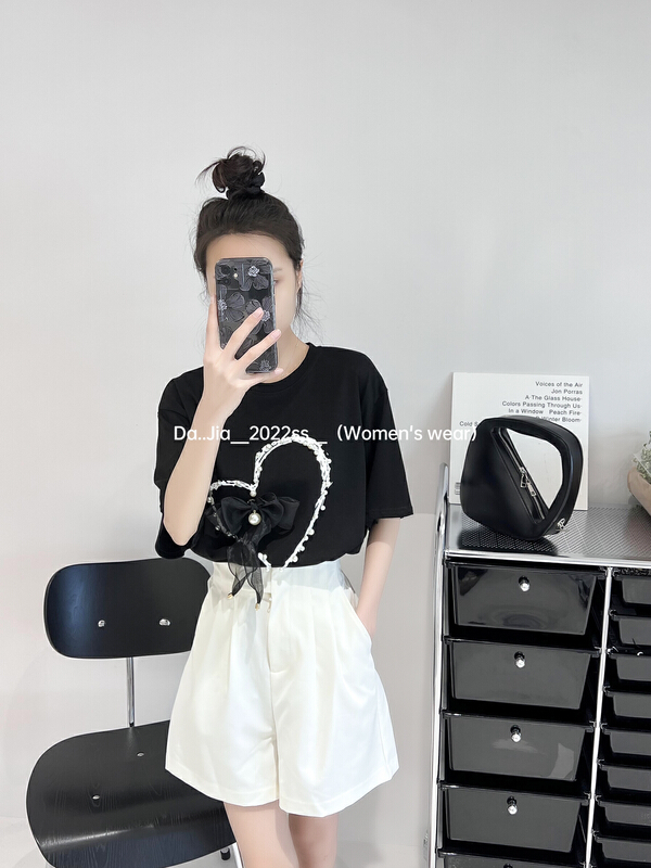 New year in early spring! [Dajia] Korean version of versatile temperament, love yarn mosaic short sleeve T-shirt ys1-22177# CLS