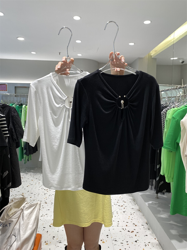 goods in stock! New in early summer! [LAN] popular facial mask niche design Short Sleeve T-shirt (with non detachable accessories) 0553\lwy