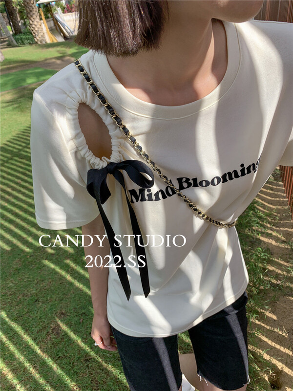 [candy] personalized letter hollowed out design Short Sleeve T-shirt ys1-8058# ZSY