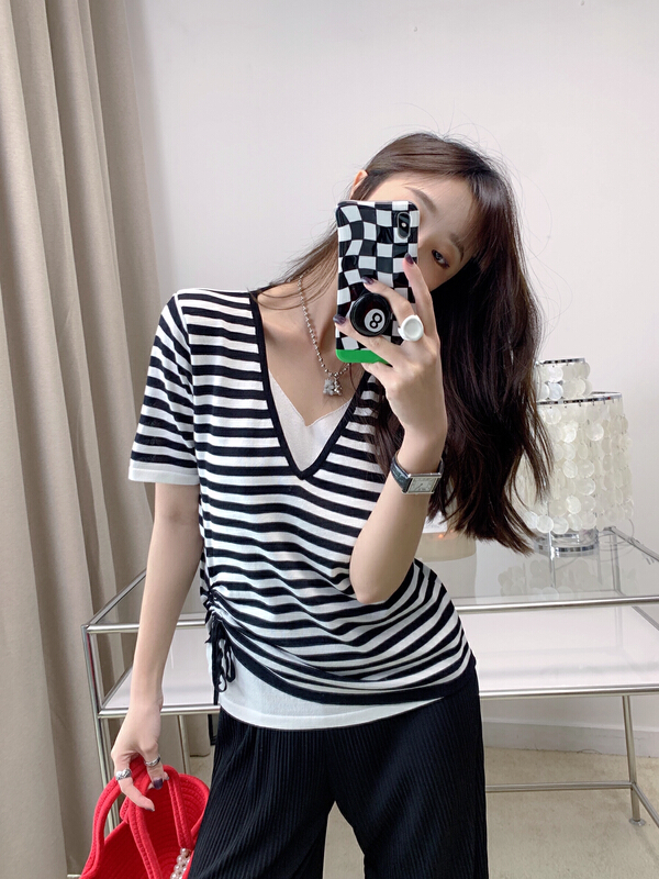 [Vanessa] design fake two piece pleated sweater 6140# ozq