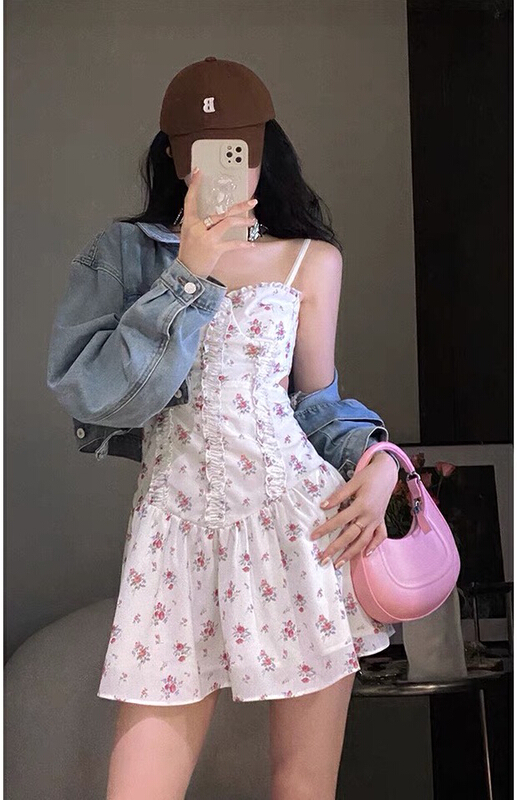 goods in stock! New in early summer! [w design] sweet cool Spice Girl suspender floral dress 89711# WPL