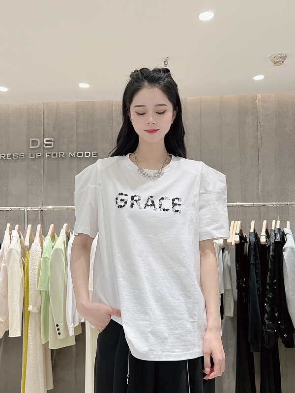 New year in early spring! [DS] European heavy craft Beaded short sleeve T-shirt a6299# XYJ