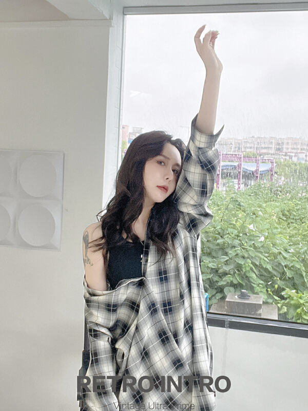 [Rin] two black and white plaid shirts y21196# cqw designed by the minority