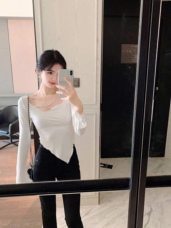 [Amanda] pure desire for wind chain exposed clavicle irregular small shirt 9223# PCZ