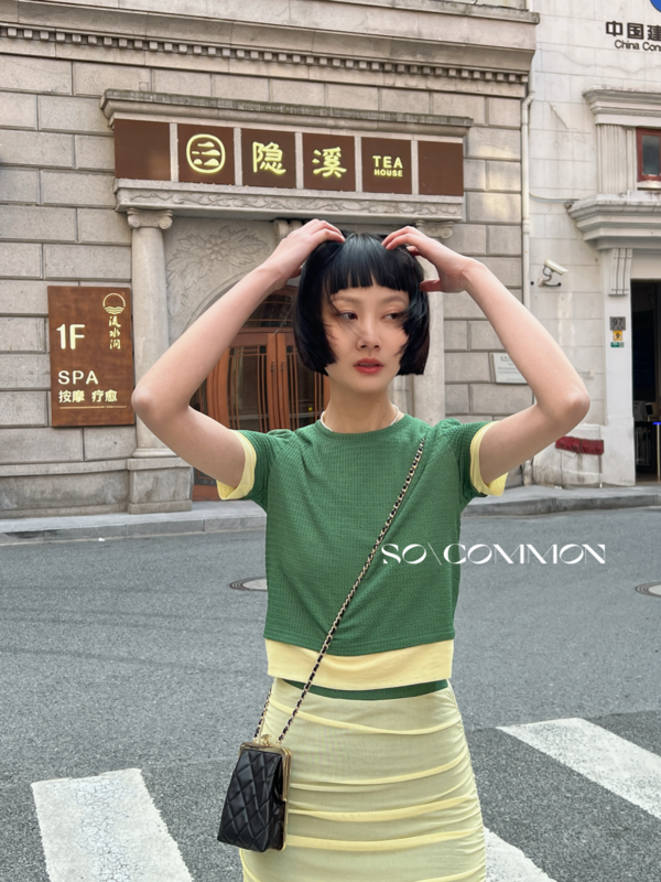 [so common] Korean color contrast short ins short sleeve T-shirt 62096# XYJ