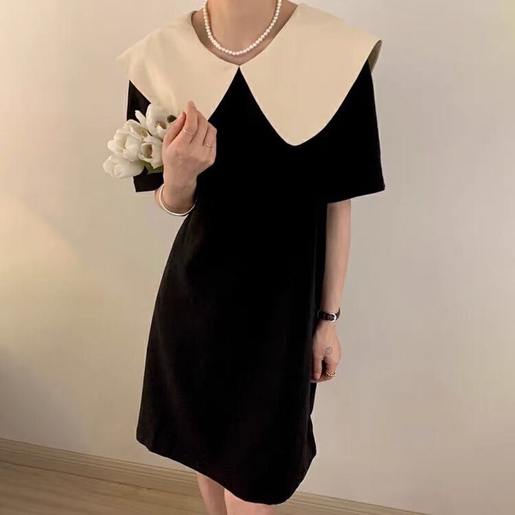 [Huaxi] foreign style color contrast aging dress 9057\pcz