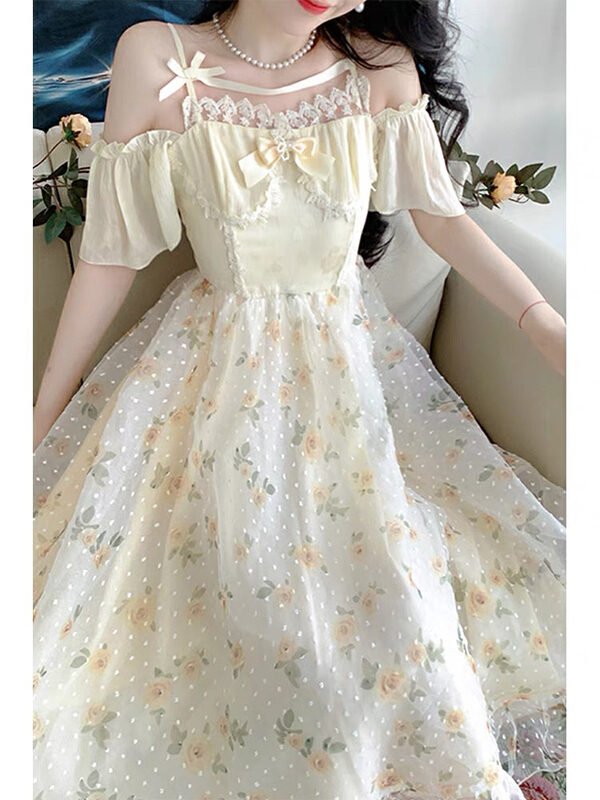 [Yingying new clothes] sweet little print lace strapless dress 7507# Cl