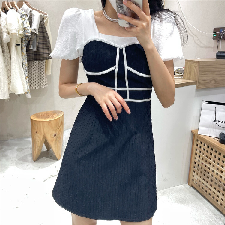 [NC edition] French style square neck bubble sleeve dress w9122# zxx