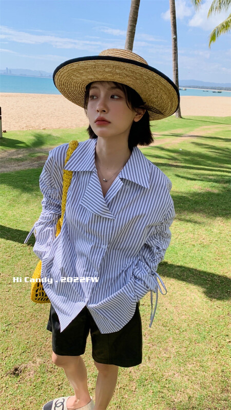 [hi candy] design stripe loose shirt 7081# jhy