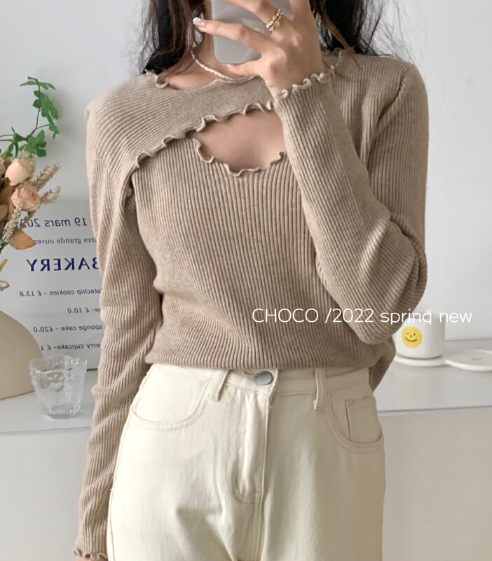 New year in early spring! [choco] Korean style fungus edge foreign style lady's sweater 7646# LSW