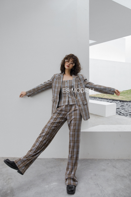 Original price 123.95! New year in early spring! [es modish] European and American check loose trousers sl1514# XYJ