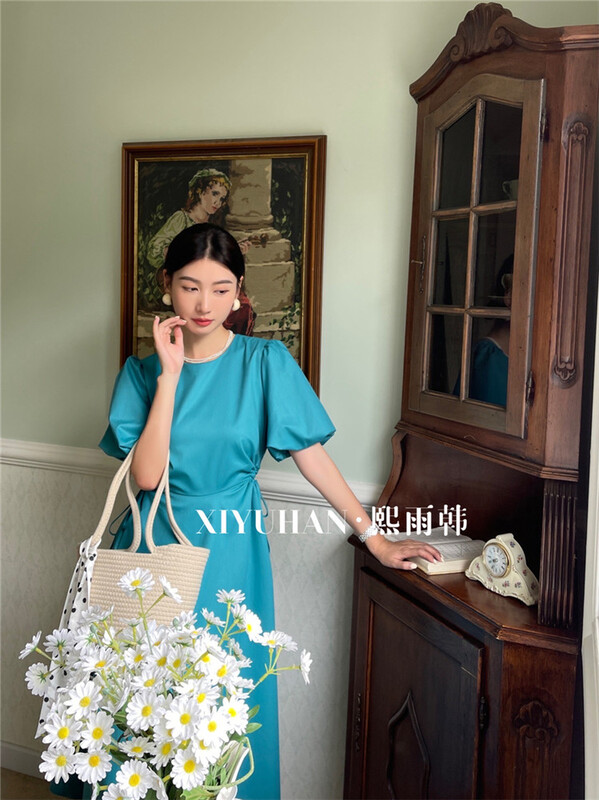 New in early summer! [xiyuhan] Korean version: waist closing slim drawstring dress y893# zxx