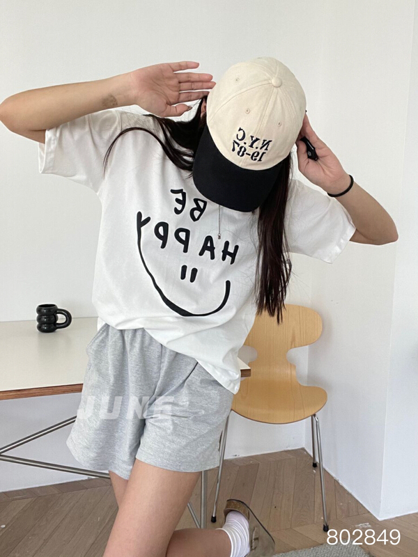 [June] Korean smiley face printed short sleeve T-shirt 802849# XYY