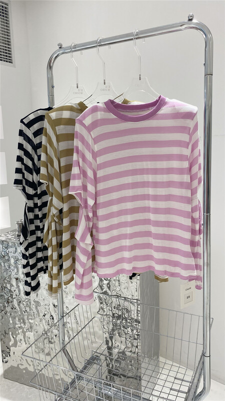 [2 / 2chicw] Korean stripe short sleeve design loose long sleeve T-shirt 873# PCZ