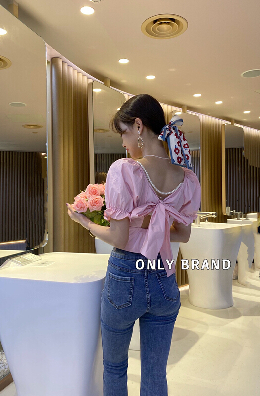 New year in early spring! [only] backless bandage fashion shirt (with detachable pearl chain) 08670# JJ