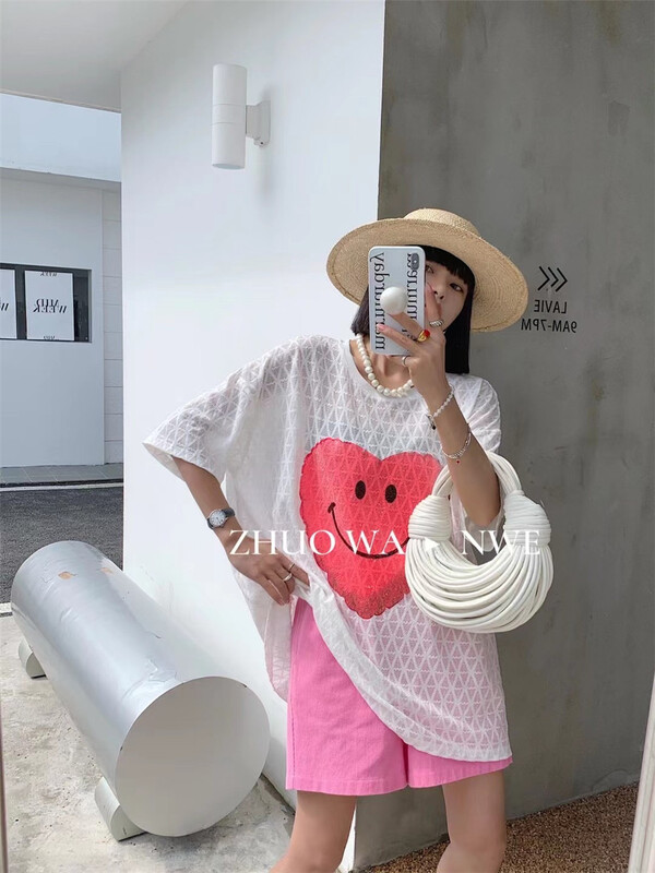 [buyer Yan Xuan zhuowa] Korean love pattern lace short sleeve T-shirt 6229# Cl