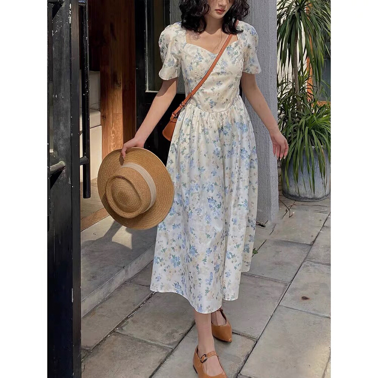 [rasion] French retro floral design feeling backless lace up bubble sleeve dress (skirt only) 6250# LSL
