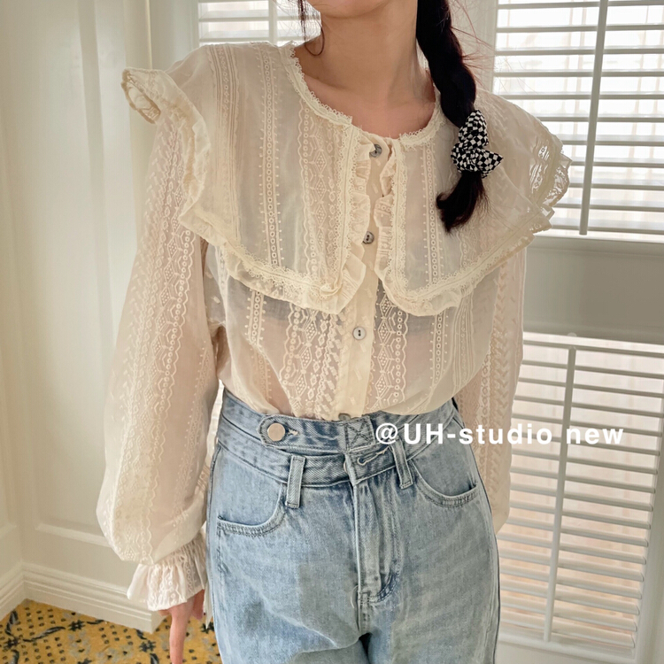 New year in early spring! [uh] heavy industry Organza doll neck lady blouse 7633# hjy