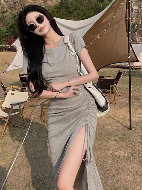 [Hello] slim fit medium length drawstring dress y6265# lwy