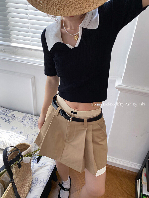 [wgwe] hot, high-grade, niche design, ingenious and fashionable pleated skirt (with leggings / belt) 1551# PCZ