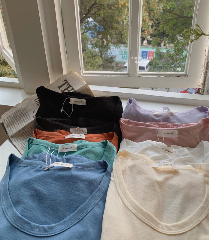 [your room] solid color versatile comfortable short sleeve T-shirt 011\cqw