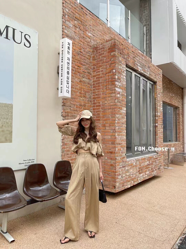 [RM. HH] off shoulder top + casual pants set 2038# PCZ