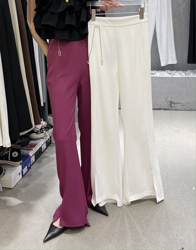 Super hot! [naisha beard] fashion trend design, slightly flared slit, slim and high trousers (with chain) 6211# CLS