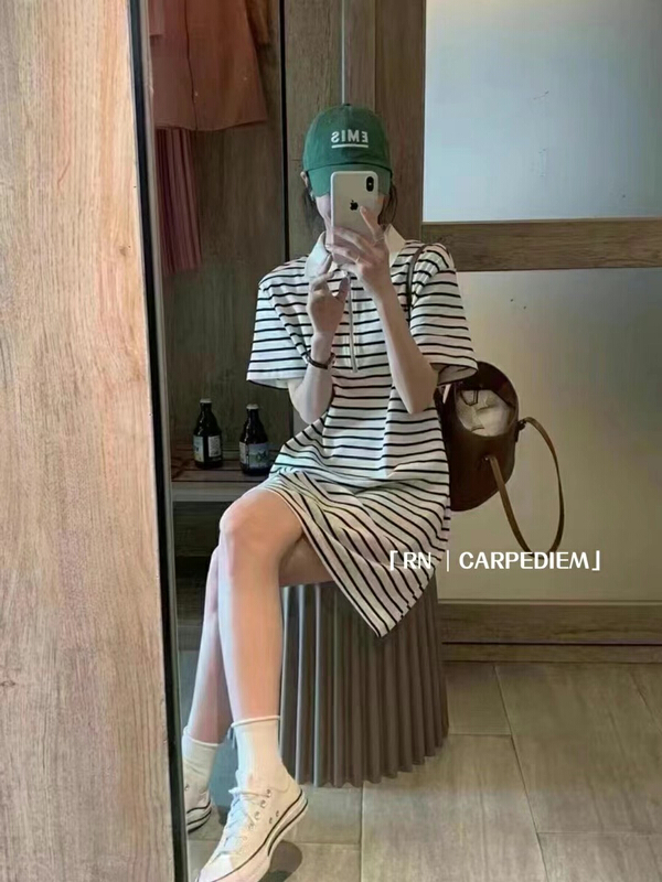 New in early summer! [R n] Korean striped slim dress 80829# ll