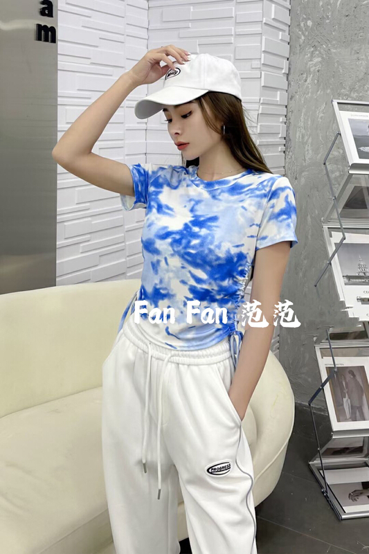 [Fanfan] fashionable tie dyed drawstring special small shirt (only selling tops) 5566# JJ