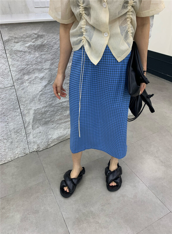 [YST] Vintage medium length plaid skirt 10230# XJ