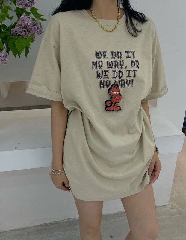 [VI. Liu Liu] Korean alphabet printed round neck ins three-dimensional Garfield short sleeve T-shirt 60385c# zxx