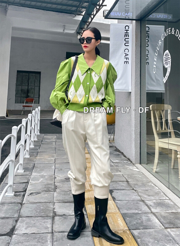 New year in early spring! [dream fly] color blocked single breasted Vest + comfortable lady shirt set 61017# XJ