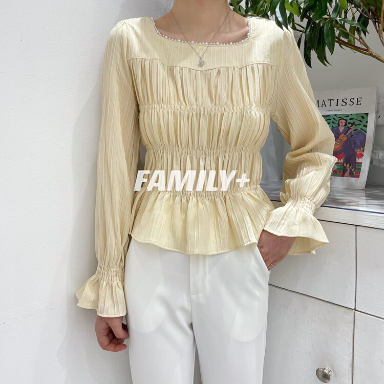 New year in early spring! [family +] sweet Pearl Square Neck waist tunic 22123# ozq