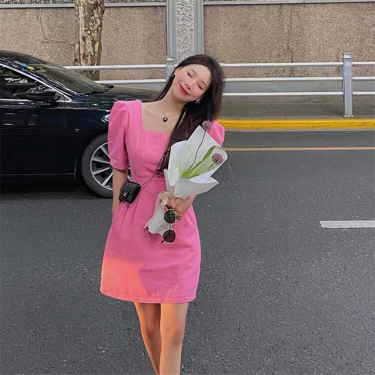 New year in early spring! [little woman] Korean style square neck bubble sleeve denim dress 21612# PCZ