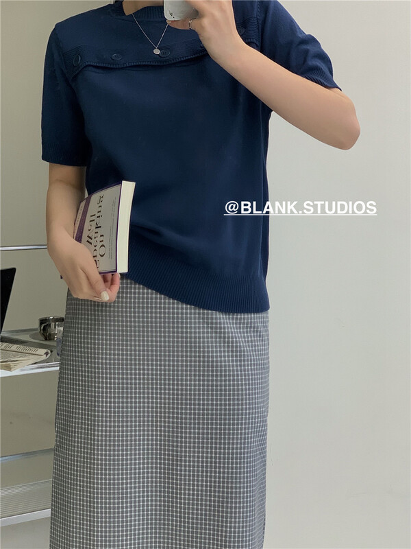 [blank] Korean button design short sleeved sweater 552103# jhy