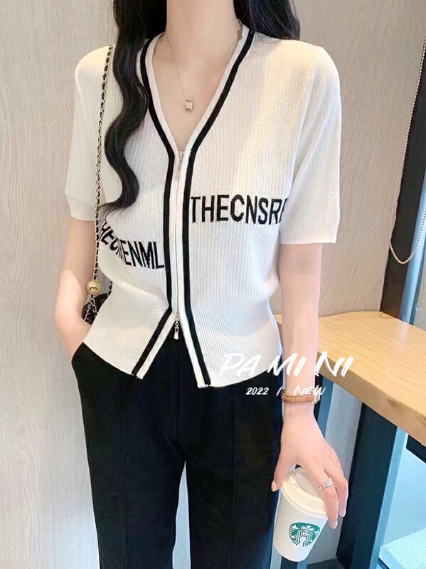 New in early summer! [pamini] fashionable and versatile V-neck letter knitted cardigan 5051# HJC