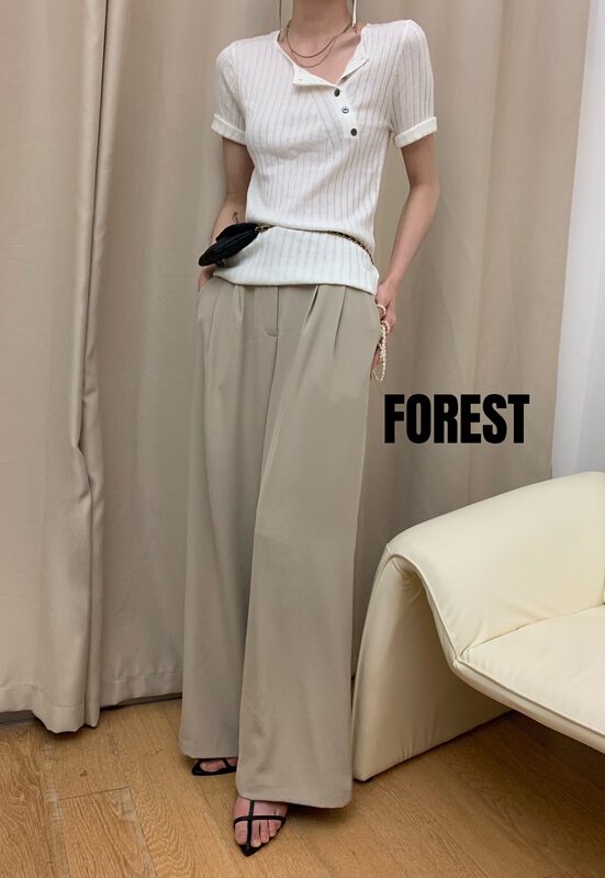 現貨!【FOREST】闊腿高腰舒適休閒褲  B-8086#  L