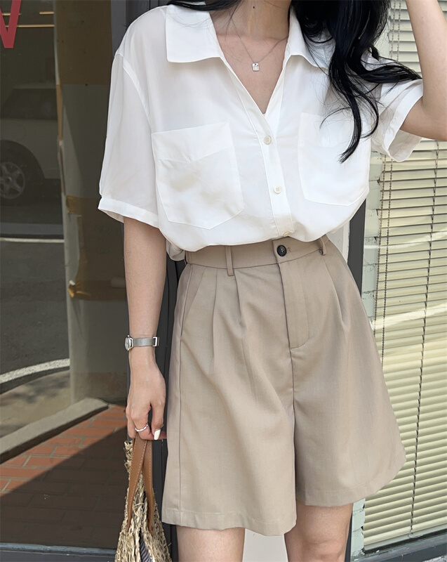 [FM] simple and versatile Western Style Double Pocket Shirt 6853# CLS