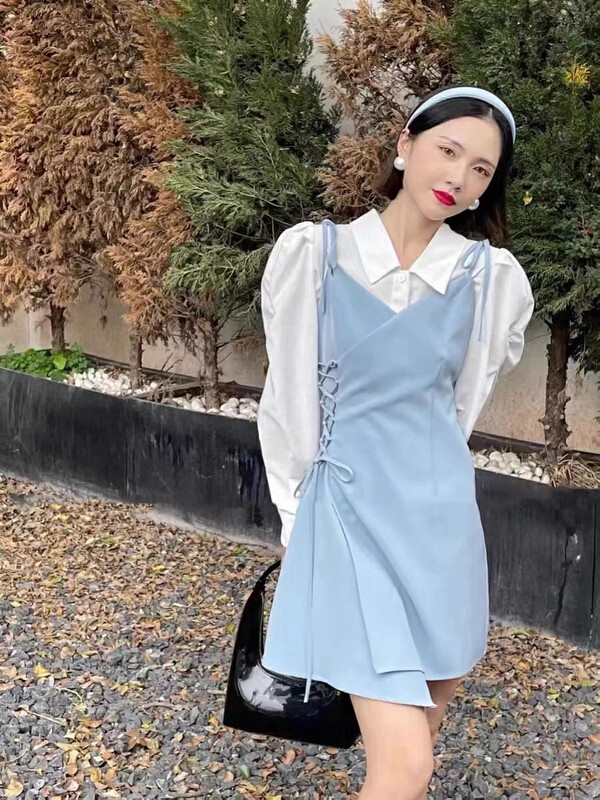 New year in early spring! [Huaxi] design sense niche shirt suspender waist closing thin dress suit (with binding rope) 8648# PCZ