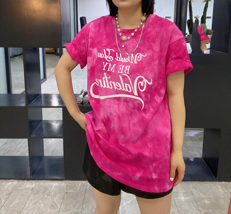 New in early summer! [Qijia +] tie dyed letter fashion short sleeve T-shirt 7527# zyh