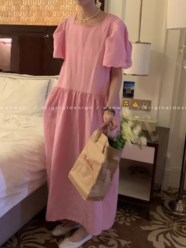 goods in stock! In early summer! [wanwan] square neck Style Bubble Sleeve Dress 1805\hbx