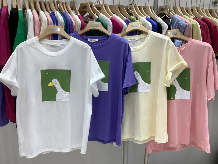 [Mao Mao] Korean round neck duck print short sleeve T-shirt 8073# ll