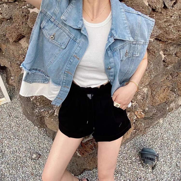 [Dandan] personalized splicing design denim breasted vest 571# LSW