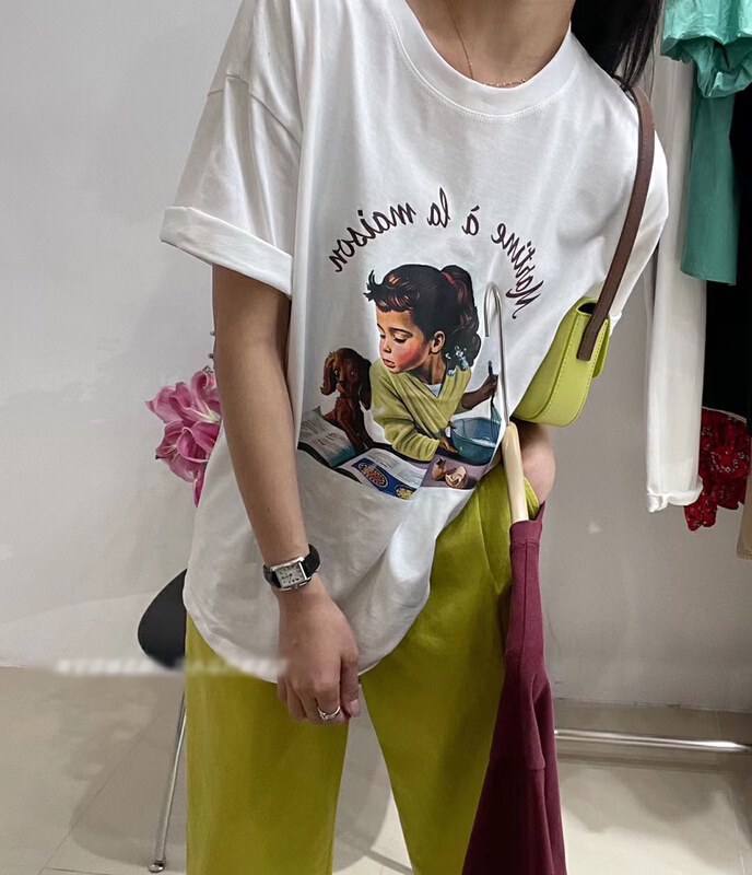 New in early summer! [rich Papa] Korean Vintage printed loose short sleeve T-shirt t233# zxx
