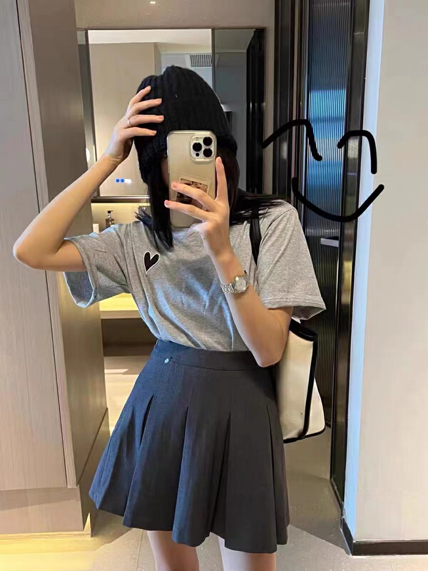 [h2-studio] simple love loose round neck short sleeve T-shirt a713# HBx