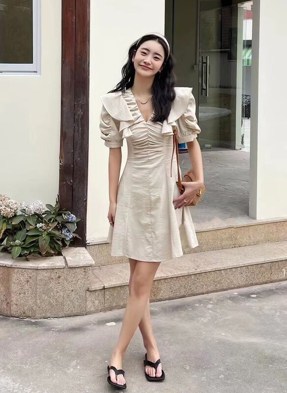[A-One] fashion V-neck Ruffle sleeved dress 9822# LSW