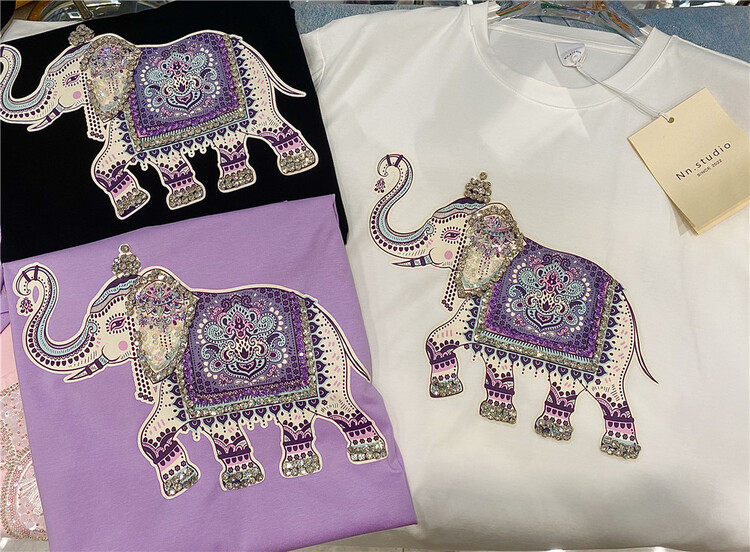 New in early summer! [NN] Korean fashion elephant embroidery loose short sleeve T-shirt 9595# XYY